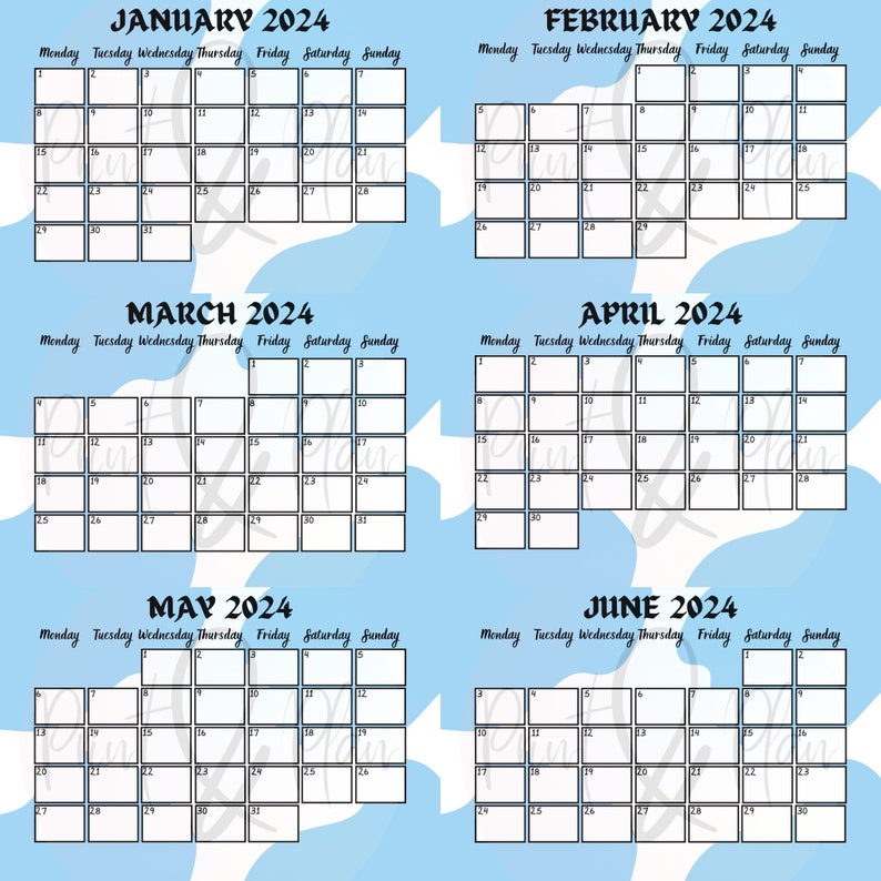 2024 Calendar Monthly Planner Printable PDF Sheets Organised Office