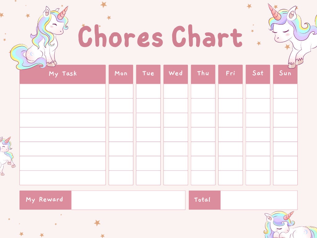 Printable Unicorn Chore Chart - Etsy