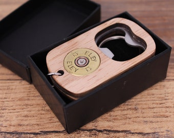 Handmade Personalized Wooden Shotgun Cartridge Bottle Opener Keyring - Custom Bar Accessory