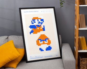 Neon Poster Screen Printed - 8-bit Mario - Handmade - Size 50 X 70