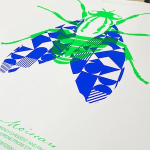 Póster de neón serigrafiado Mouche hecho a mano tamaño 50 x 70 azul neón / verde neón imagen 5