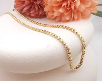 14K Solid Gold Box Chain Necklace: Handmade Everyday Jewelry