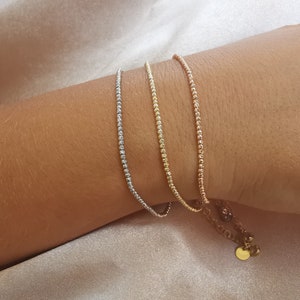 14K Solid Gold Yellow White Rose Ball Chain Bracelet, 2mm Gold Sparkle Moon Cut Bracelet, Diamond Cut Bead Ball Chain Bracelet, Perfect Gift