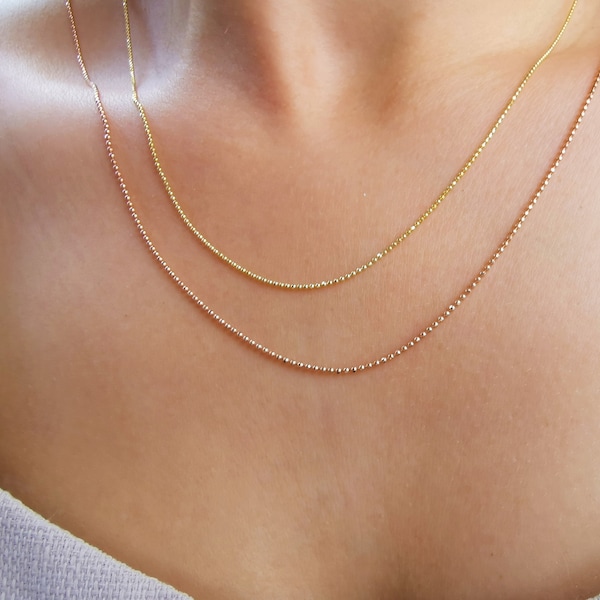 Ball Chain Necklace, 14K Solid Gold Diamond Cut Ball, Sparkle Ball Chain Necklace, 1mm Ball Solid Gold Chain, , Gift For Her, Gift For Him