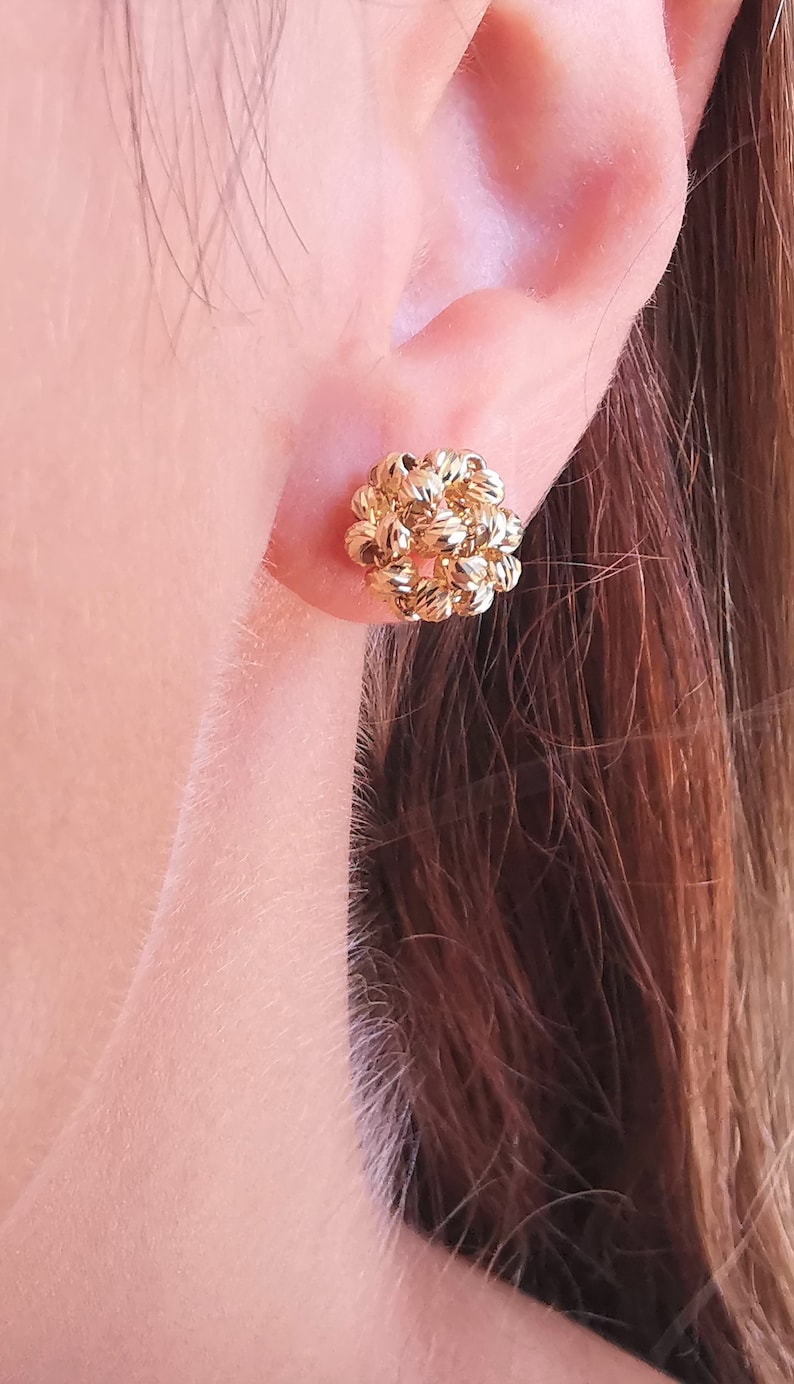 14K Gold Round Ball Beaded Stud Earring, Ball Stud Earrings for Women