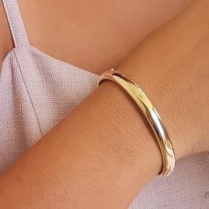 14K Gold Plain Shiny Cuff Bangle Bracelet, 7mm Gold Hinged Bracelet, Ladies Bangle, Oval Bracelet, Comfort Fit, Perfect Gift, Gift For Her