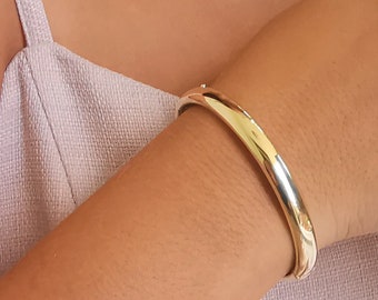 14K Gold Plain Shiny Cuff Bangle Armband, 7mm Gouden Scharnierende Armband, Dames Bangle, Ovale Armband, Comfort Fit, Perfect Cadeau, Cadeau voor haar