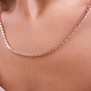 14K Solid Gold Mirror Chain, Rose Gold Marquise Shape Sequin, Elegant Necklace, Everyday Chain, Handmade Jewelry, Gift For Her, Gift For Him