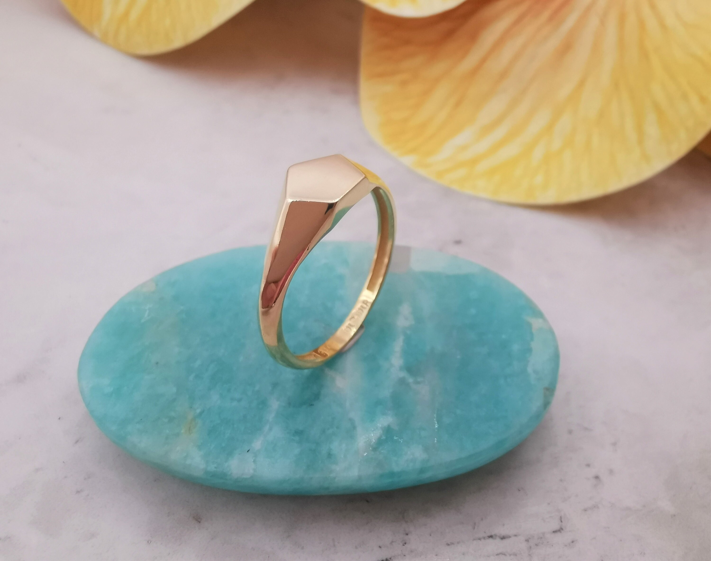 Signed Rings 14K Solid Gold Pentagon Signed Ring, Custom Personalized Signet Ring ...