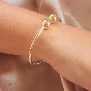 14K Gold Torque Cuff Bangle Bracelet, Gold Ball Smooth Round Torque Bangle, Gold Bead Jewelry, Everyday Bracelet, Gift For Her, Gift For Him