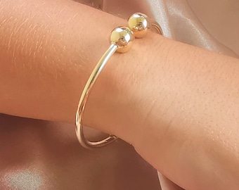 14K Gold Torque Cuff Bangle Bracelet, Gold Ball Smooth Round Torque Bangle, Gold Bead Jewelry, Everyday Bracelet, Gift For Her, Gift For Him