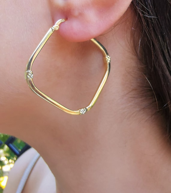 Square Hoop Earrings, 14K Gold Elegant Square Earrings, Big Square Hoop,  Minimalist Hoop Earrings, Thin Dainty Square Earrings, Gift For Her