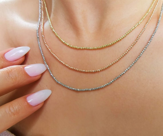 Collana Di Perline Con Taglio A Diamante D'argento, Gioielli Con - Foto 8