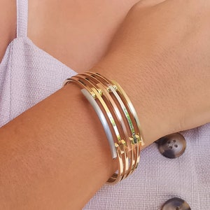 14K Gold Handcuff Dainty Bracelet, Tri Color Gold Bangle, Geometric Gold Bracelet, Handmade Jewelry, Real Gold Bangle, Gift For Her