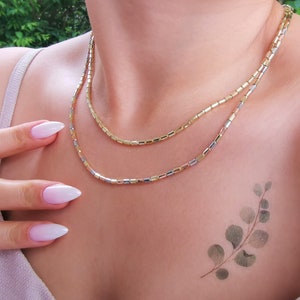 14K Solid Gold Multi-Color Chain Necklace: 2.5mm Sparkle Choker