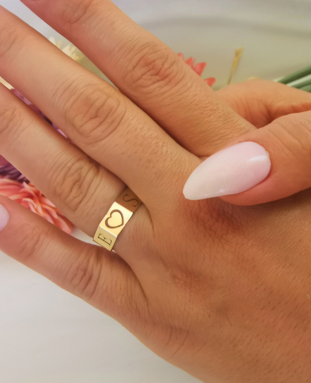 14K Soild Gold Band Luxury Square Ring, Geometrical Ring, 5mm ...