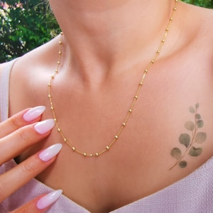 14K Solid Gold Ball Bead Chain Necklace, Solid Gold Ball Choker, Cable Necklace, Gold Sphere Ball Necklace, Everyday Necklace, Gift For Her