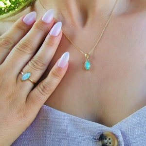 14K Solid Gold Opal Stone Jewelry Set, Drop Shape Gold Opal Set, Dainty Special Day Jewelry, Handmade Dainty Bridal Jewelry, Gift For Her
