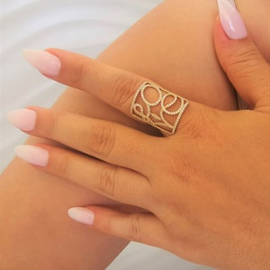 14K Solid Gold Love Ring, Dainty Script Love Ring, Minimalist Elegant Ring, Love Script Gold Ring, Meaningful Delicate Ring, Gift For Her