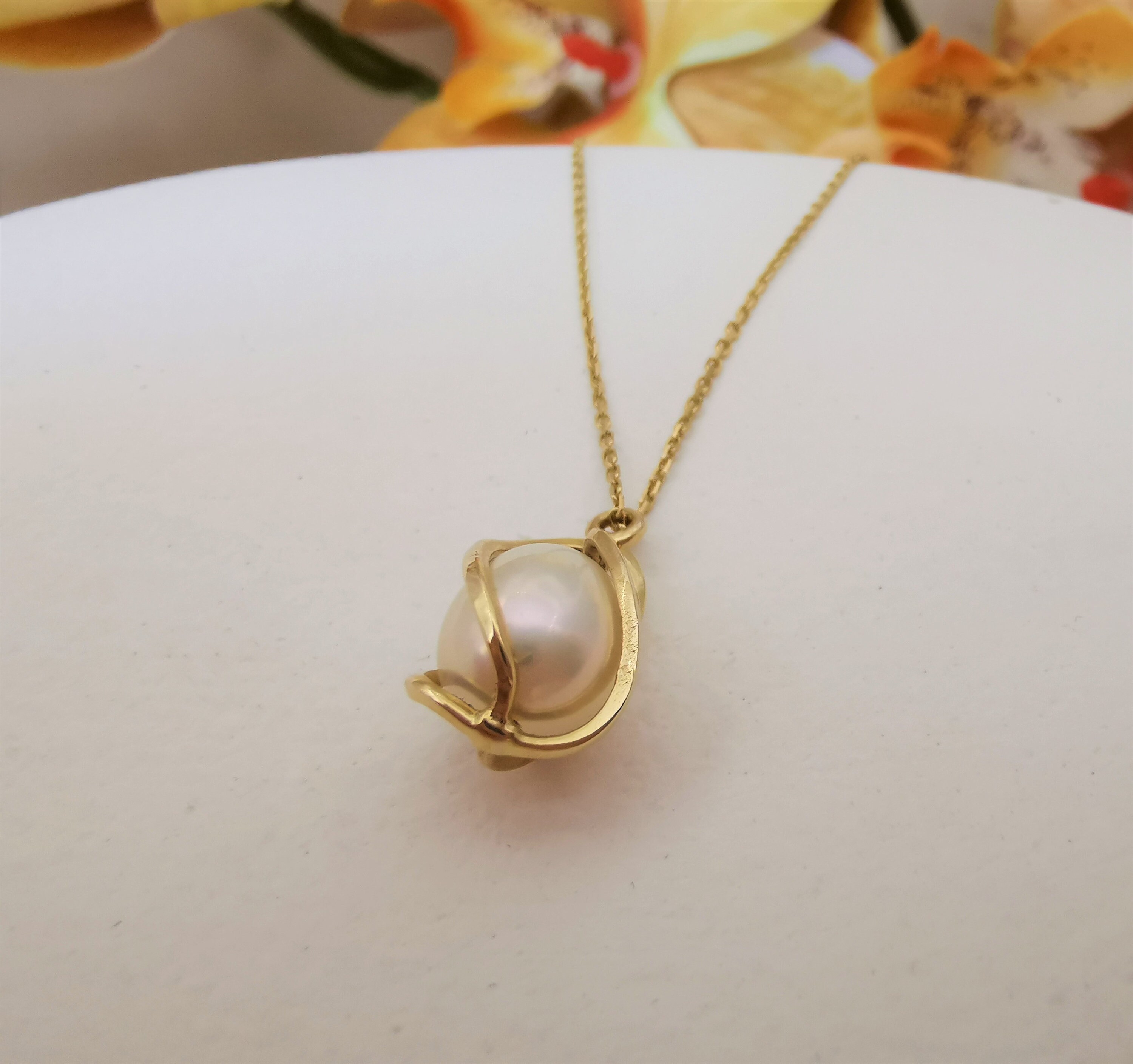 Collana Con Ciondolo A Goccia In Perla Dorata 14K – Girocollo Semplice Per Donne, Gioiello Per Matrimonio E Damigelle (Lunghezza 42+5 Cm)