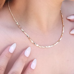 14K Solid Gold Diamond Cut Ball and Tube Bead Necklace, Daily Sturdy Solid Gold Chain, Sparkle Moon Cut Choker, Great Gift For Her