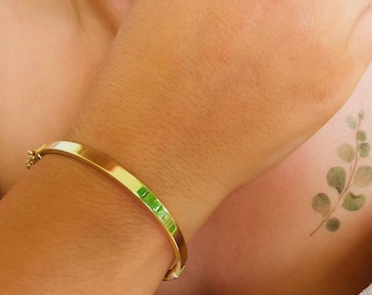 14K Solid Gold Hinged Bracelet, 4.2 mm Width Real Solid Gold Bangle, Engraved Bracelet, Bracelet Daily Wear, Men&#39;s and Women&#39;s Bracelets