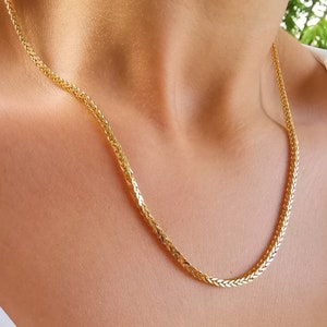 Palm Franco Chain Necklace, 14K Real Gold Wheat Foxtail Curb Choker, Diamond Cut Palm Chain, Trending Gold Chain, Gift For Him, Gİft For Her