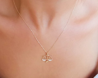 14K Solid Gold Lawyer Necklace, Libra Necklace, Justice Necklace ,Scales Neklace, Law Necklace, Lawyer Jewelry, Judge Necklace, Gift For Her