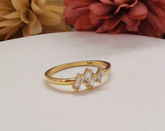 Baguette Cut CZ Tiny Gold Ring, 14K Solid Gold Minimalist Baguette Ring, Stacking Ring, Baguette Jewelry Ring, Delicate Ring, Gift For Her