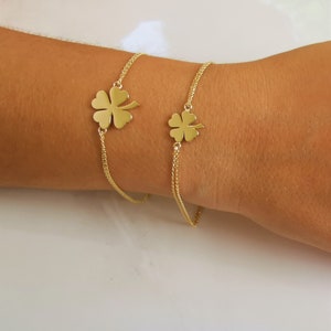 14K Solid Gold Four Leaf Clover Bracelet, St Patrick&#39;s Day Accessory, Lucky Charm Bracelet, Handmade Jewelry, Daily For Use, Gift For Her