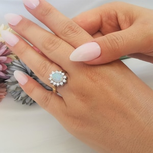 14K Solid Gold Opal Ring, Ethiopian White Opal Ring, Engagement Ring, Oval Natural Opal Gold Ring, Handmade Jewelry, Great Gifts For Her