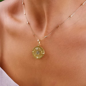 14K Solid Gold Sun Necklace, Gold Sun Charm Pendant, Sunbeam Pendant, 3D Star Sun Necklace, Dainty Necklace, Gift For Her, Gift For Him