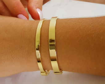 14K Plain Gold Hinged Bracelet, 4mm 6mm Wide Gold Bracelet, Personalized Bangle, Gold Hinged Bracelet Stacking Bangle, Gift For Her