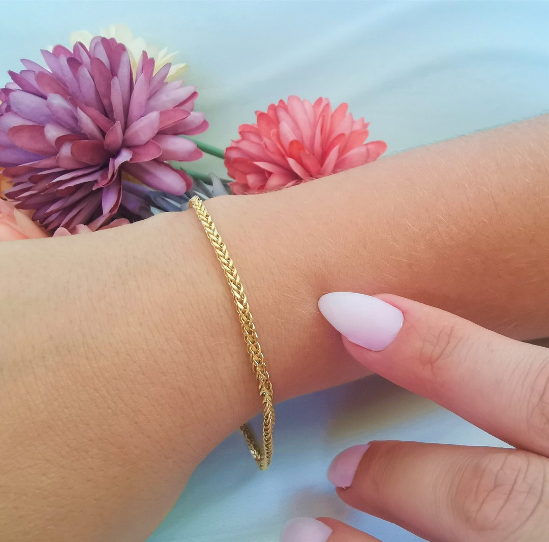 Palm Franco Chain Bracelet, 14K Gold Wheat Foxtail Chain Bracelet