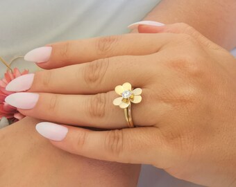 14K Solid Gold Love Heart Ring with CZ, Heart Shaped Gold Ring, Heart Jewelry, Minimalist Fine Jewelry, Valentine's Day Gift, Gift For Her