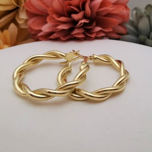 14K Gold Twisted Shiny Hoop Earrings, Daily Wear Hoops, Twisted Gold Round Hoop Earrings, Dainty Twisted Hoop Earrings, Great Gift For Her