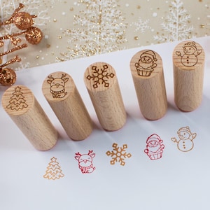 Peg Stamp - kleine kerststempel - rubberstempel sneeuwpop - rubberstempel kerstboom