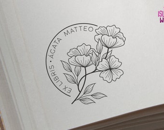 Personalized Flower Book Stamp | Ex libris Flower Stamp | Custom Ex libris Stamp | Spring | Perfect Gift | Book Stamp