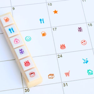 Tampon Bullet Journal | Timbre calendrier | Mini-timbre | Tampon pour bouton-poussoir | pochitto6 par timbre Kodomo no Kao