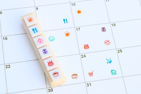Bullet Journal Stamp | Calendar Stamp | Mini stamp | Push Button Stamp | pochitto6 by Kodomo no Kao Stamp