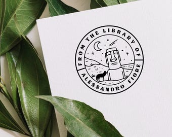 Personalized Library Rubber Stamp | Sunset Landscape Ex Libris