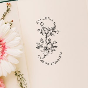 Timbro personalizzato con fiori / timbro ex libris con fiori / timbro ex libris personalizzato