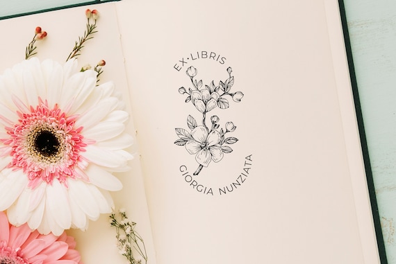 Personalized Flower Ex Libris Stamp | Custom Book Stamp