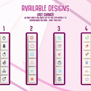 May include: A set of eight different keycap designs for a mechanical keyboard. The designs include a pineapple, an apple, a banana, a cherry, a circle, a square, a triangle, and a star. The keycaps are white with black outlines and are arranged in a vertical column.