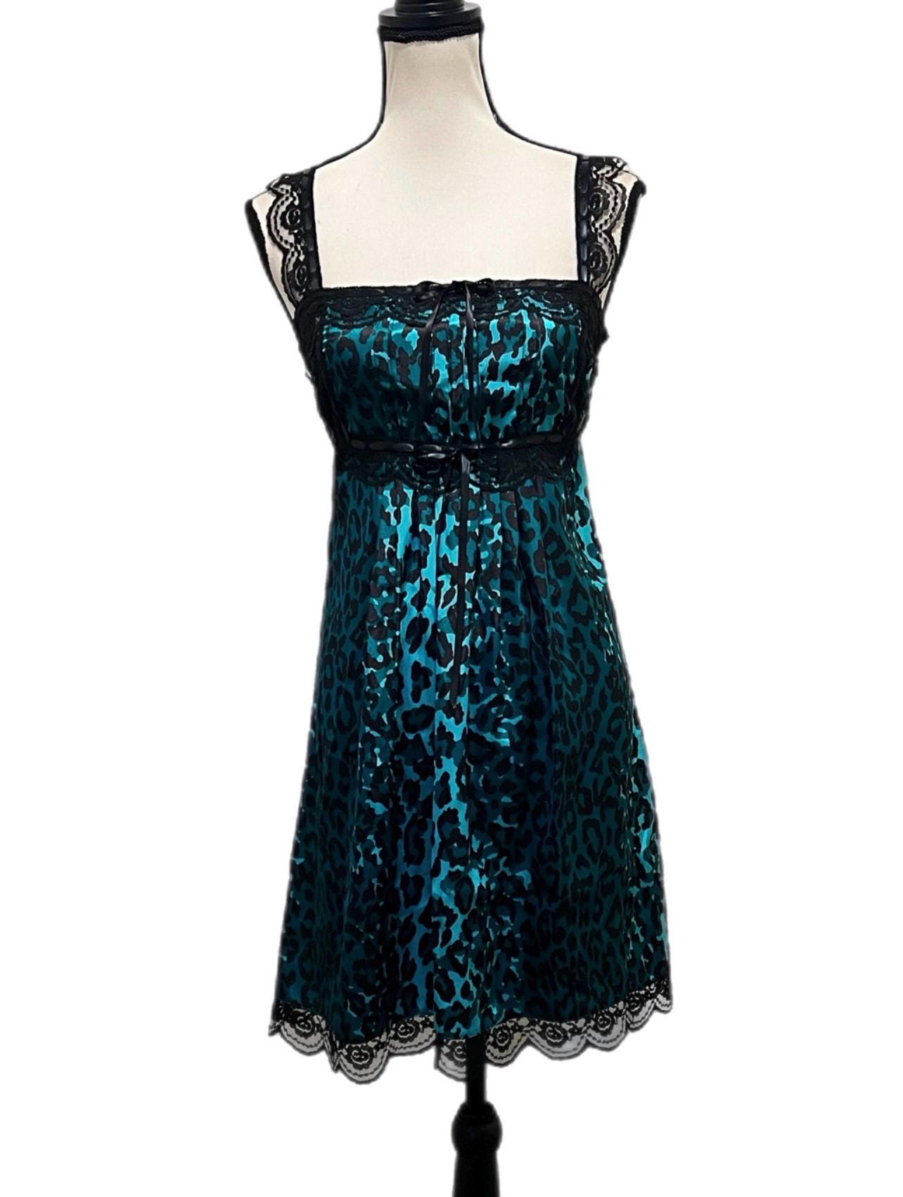 betsey johnson blue lace dress Vintage Y2K Teal Leopard Print & Sheer Ribbon Milkmaid meta-related-collection-30th-birthday-party SIMPLE COWL NECK SATIN COLOR:MINUIT or whenever you want