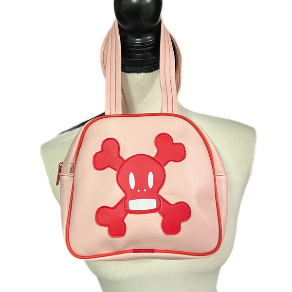 Borsa vintage molto rara Paul Frank Pink Skurvy Skully con teschio e ossa incrociate