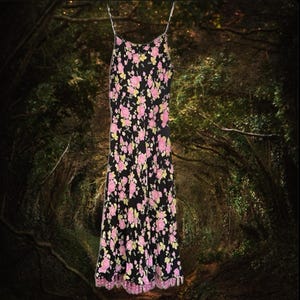 Vintage Betsey Johnson Floral Rose Beaded Noisemaker Slip Dress Sz XS
