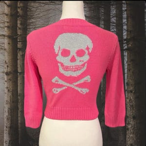 Very Rare Vintage Betsey Johnson Skull & Crossbones Knit Cardigan Sz M