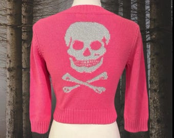 Very Rare Vintage Betsey Johnson Skull & Crossbones Knit Cardigan Sz M