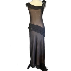NWT Vintage Y2K BCBGMAXAZRIA 100% Silk Ethereal Sheer Mesh 20s Style Formal  Maxi Dress Size 10
